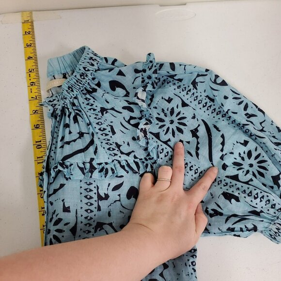 Lola Australia Womens Ruffled Midi Dress Size XS Blue Tropical Beach Peasant - Picture 8 of 12